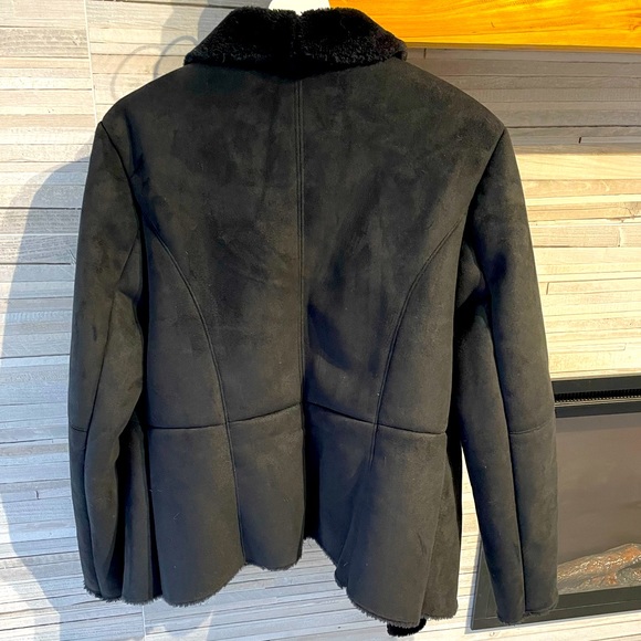 VELVET by Graham & Spencer Black Faux Suede Fur Shearling shawl collar jacket - Picture 2 of 5